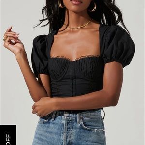 Cupped Short Puffed Sleeve Hook and Eye Top